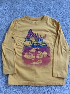 OshKosh B'gosh Mustard Long-Sleeve Tee with Excavator & Dinosaur Skulls